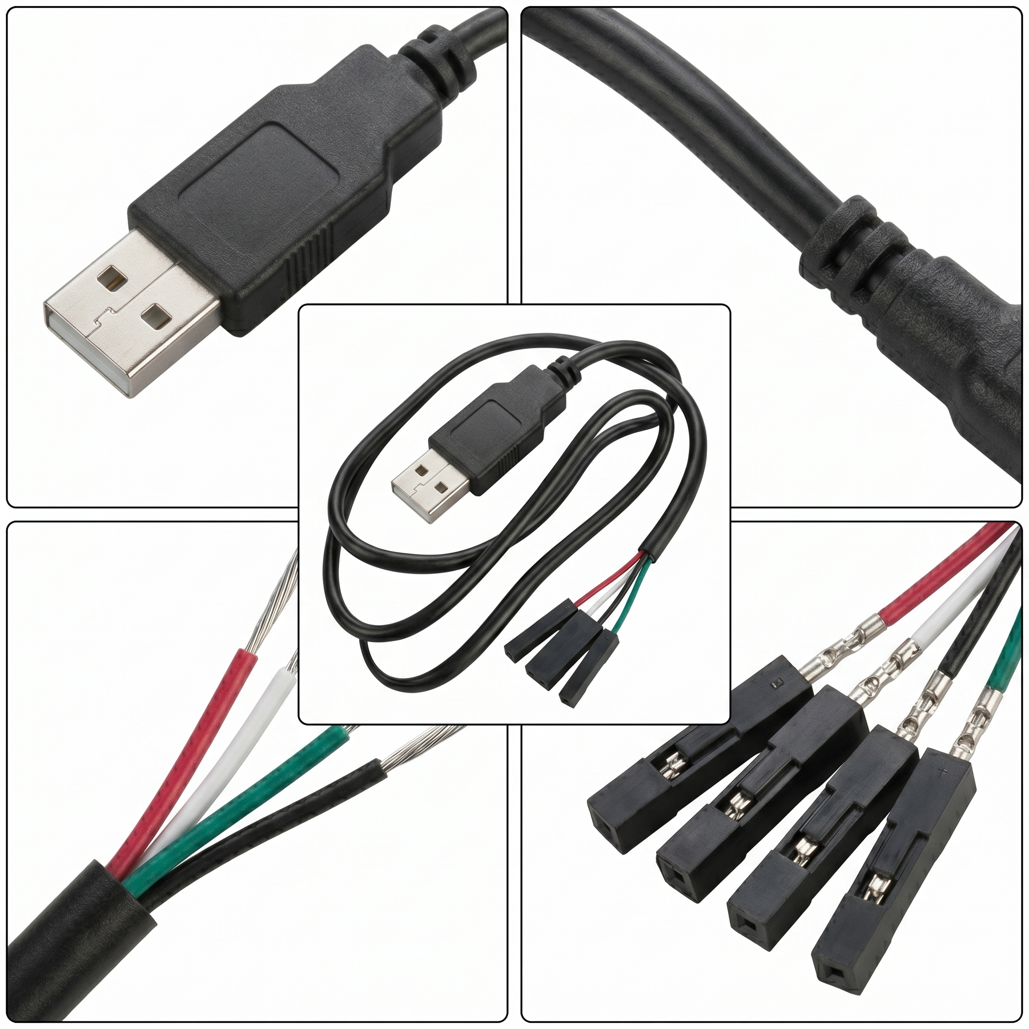 USB Type-A to 4-Pin Dupont Female Jumper Wire | 2.54mm Pitch Cable For PCB Testing & Debugging - Image 2