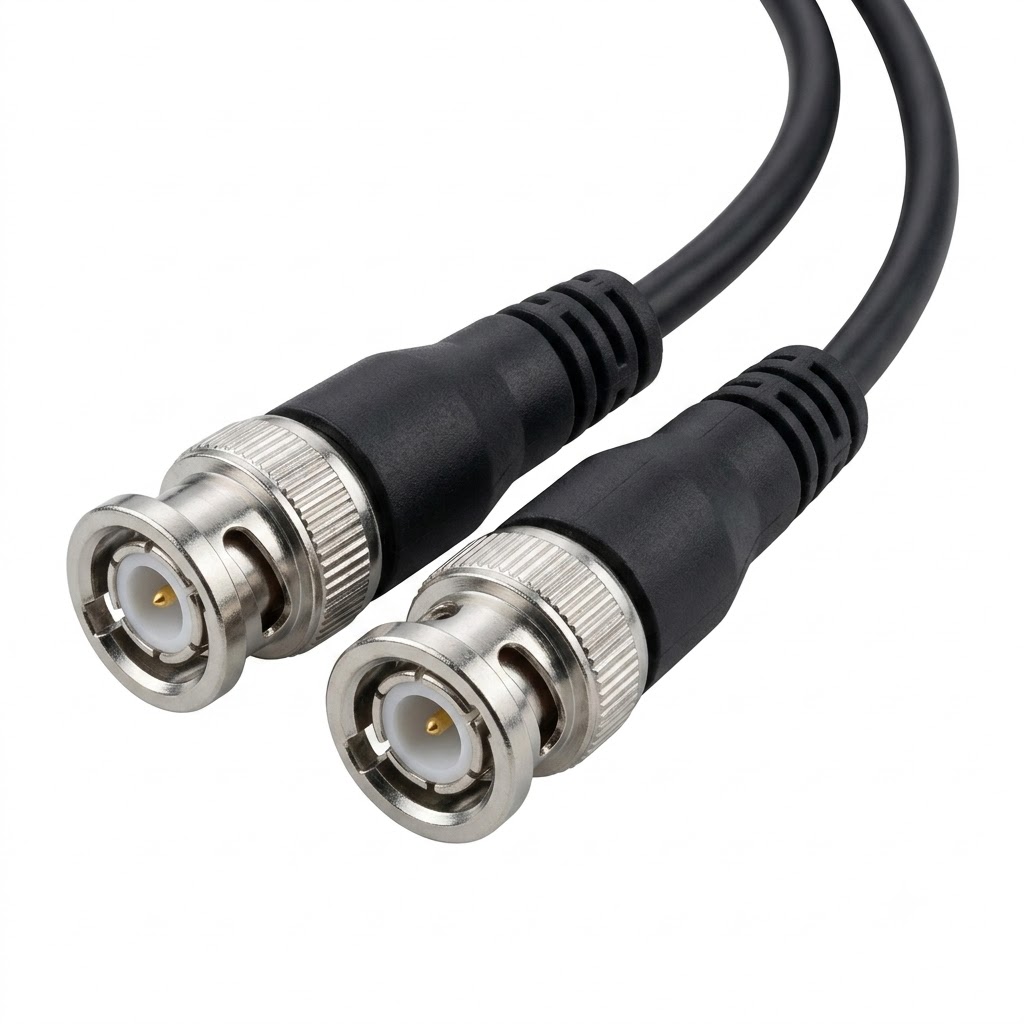 BNC Male to Male Coaxial Cable Black BNC male to male coaxial cable with metal connectors on both ends