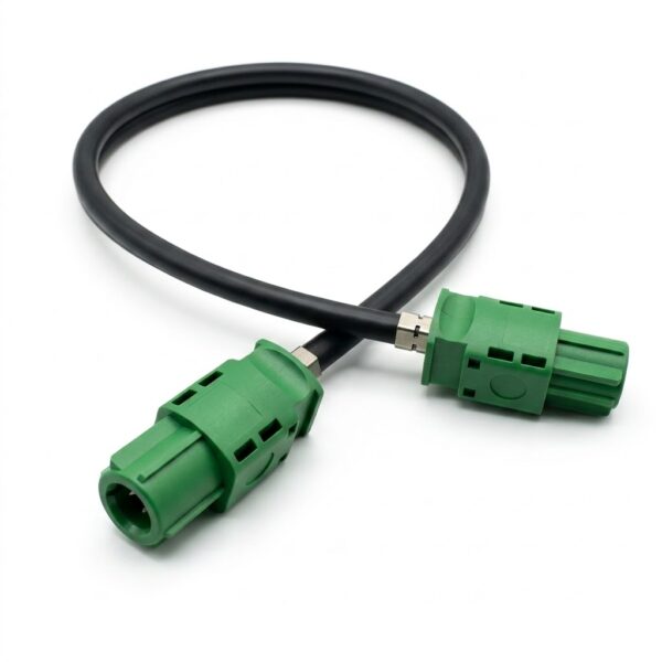 Green FAKRA RF Coaxial Cable with Keyed Snap-Lock Connectors at Both Ends for Automotive Antenna Connections