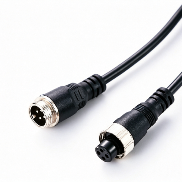 4-pin aviation extension cable with one male connector and one female connector for compatible automotive video and reversing camera systems