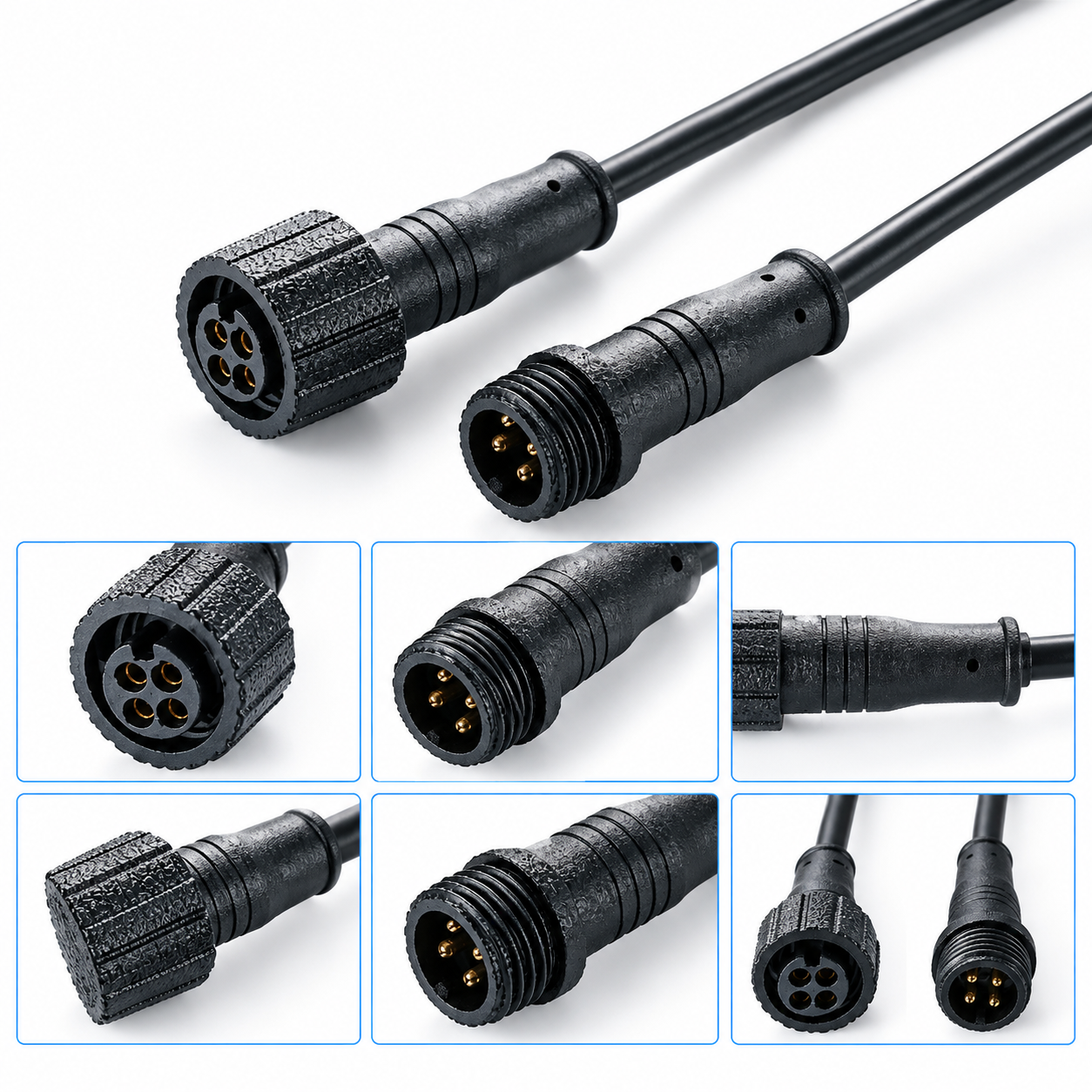 M15 4-Pin Waterproof Male-to-Female Extension Cable for Industrial Equipment M15 4-Pin Waterproof Male-to-Female Extension Cable for Industrial EquipmentM15 4-pin waterproof male-to-female extension cable with circular threaded connectors for compatible industrial and outdoor equipment