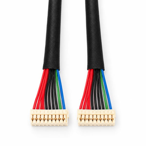 1.0mm pitch 20-position dual-row wire-to-board cable assembly with white connector housing and black braided sleeving