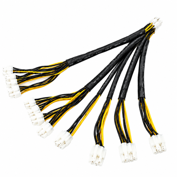 100mm 6-pin power adapter cable with black and yellow wires for compatible mining equipment