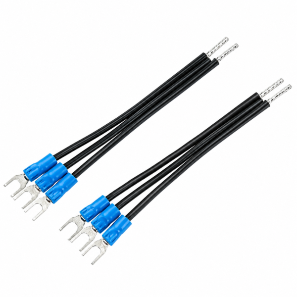 80mm black wire assembly with blue-insulated U-shaped fork terminal