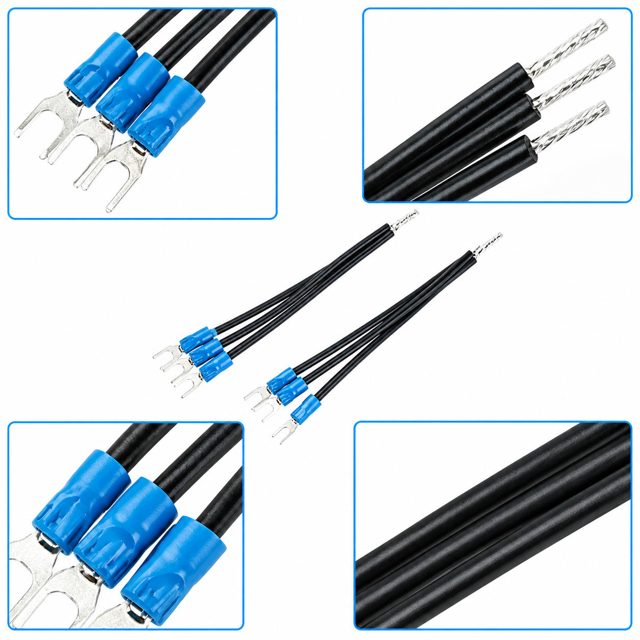80mm Fork Terminal Wire Assembly 80mm black wire assembly with blue-insulated U-shaped fork terminal