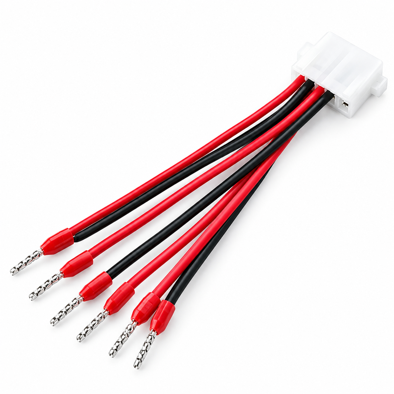 78mm 6-Way Power Distribution Wire Harness 78mm 6-way power distribution wire harness with red and black wires, white multi-pin connector, and red-insulated crimp terminals