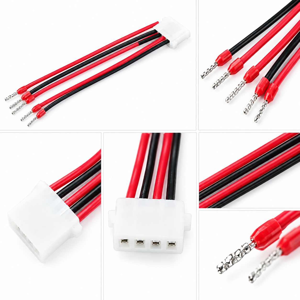 78mm 6-Way Power Distribution Wire Harness 78mm 6-way power distribution wire harness with red and black wires, white multi-pin connector, and red-insulated crimp terminals